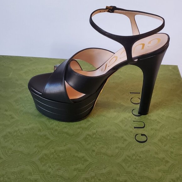 NIB Gucci Platform GG logo black leather Pumps sandals - IT 39/ US 9 - Picture 6 of 11